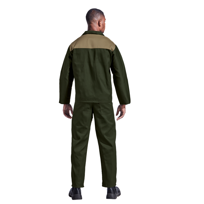 Durable branded overall trousers available in green, khaki, and various colors. Perfect for outdoor farm workwear and rugged environments.