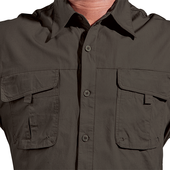 Branded L/S Bush Shirt in khaki and other colours for outdoor, farming and hunting.